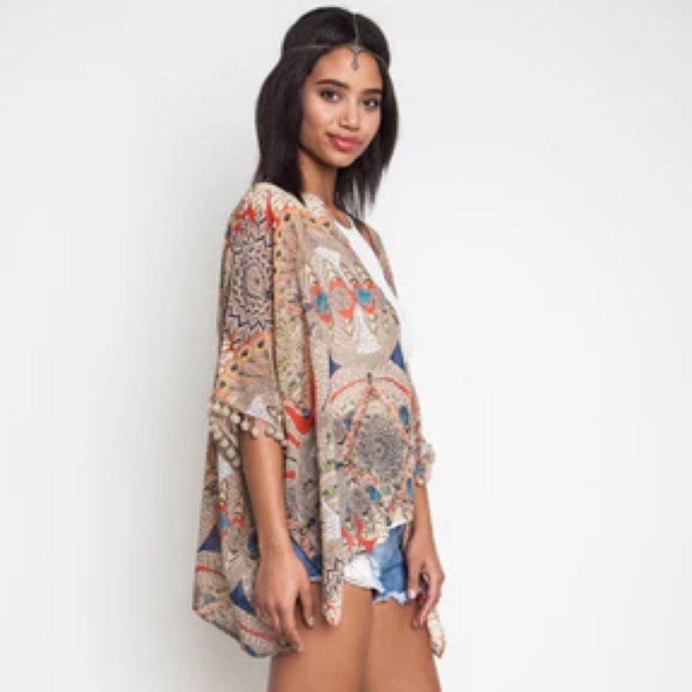 UMGEE womans dolman open cardigan short sleeve size S/M lightweight print - Picture 1 of 16